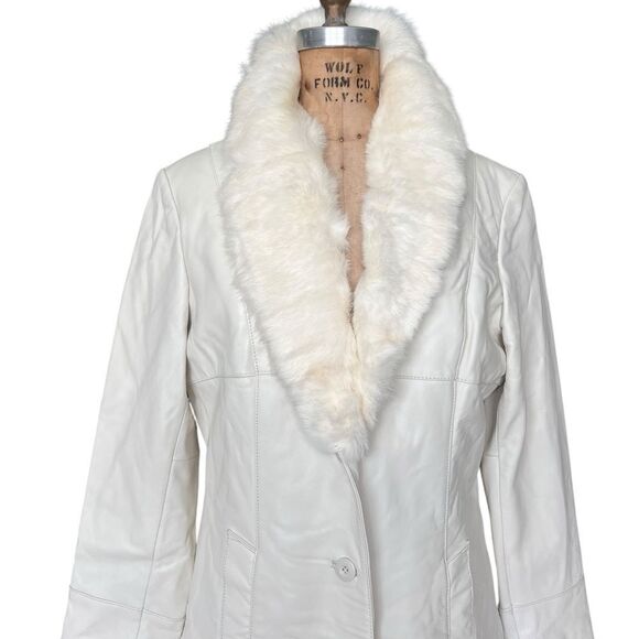WILSON LEATHER Vintage White Coat with Faux Fur Collar Size L - Picture 2 of 9